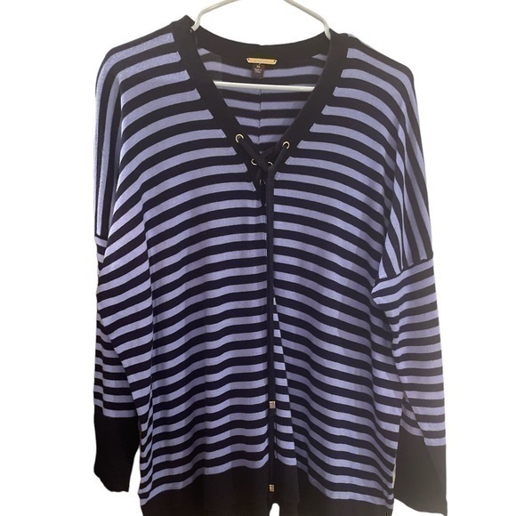 Dana Buchman lavender and black preppy striped soft sweater - Picture 1 of 5
